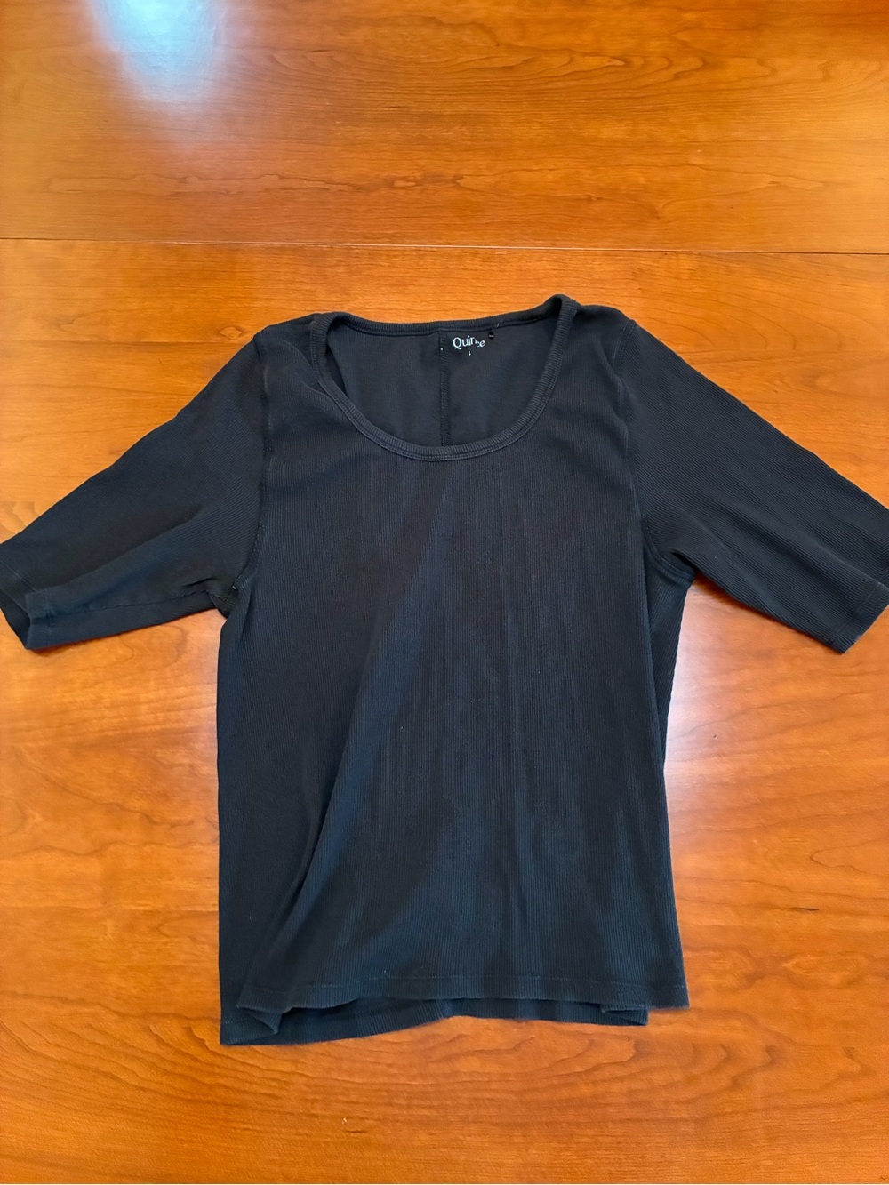 Quince Women’s L Black Organic Cotton Ribbed Scoop Neck Tee Top